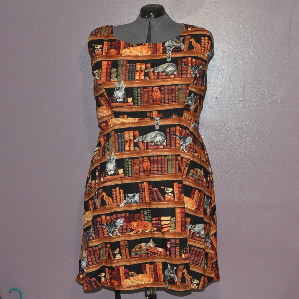 Handmade ModCloth Patterned Library Cats Dress